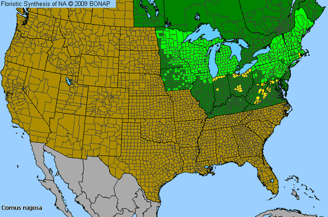 Allergies By County Map For Round-Leaf Dogwood